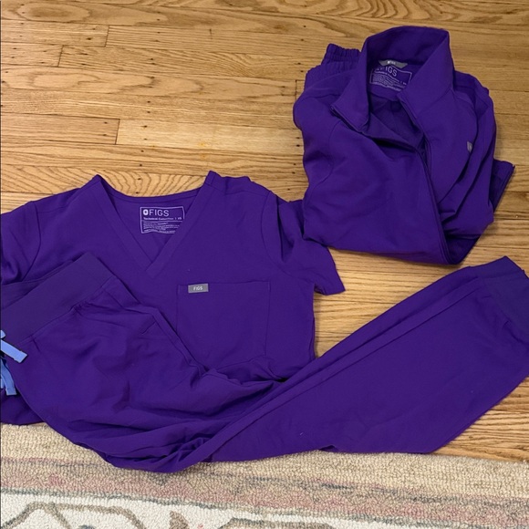 Figs Jackets & Blazers - Figs Vivid Purple Scrub set bundle Catarina top, jogger bottoms, Sydney jacket